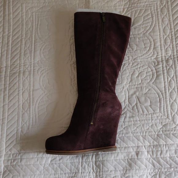Lucky Brand suede wedge heel boots brown size 7 - Picture 2 of 11